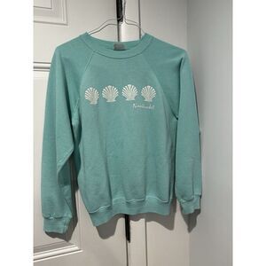 Vintage Nantucket Green Sweatshirt Hanes Tag Seashells Massachusetts M USA Made‎